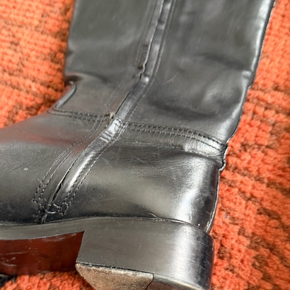Tory Burch Black Leather Knee-High Riding Boots with Gold Logo - Picture 11 of 11